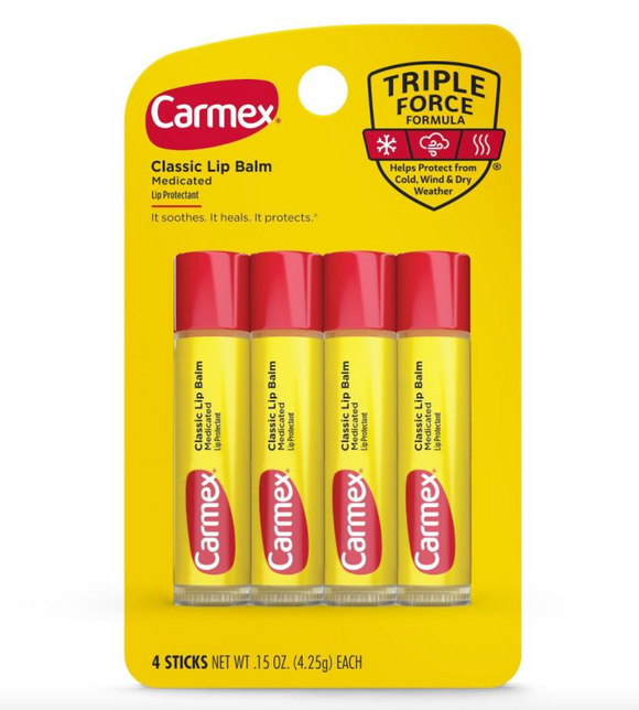 Carmex Classic Lip Balm Medicated Stick 4pk